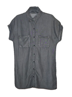 Zilcremo Women’s Utility Shirt Dress Large Gray Button Front Short Sleeve Pocket